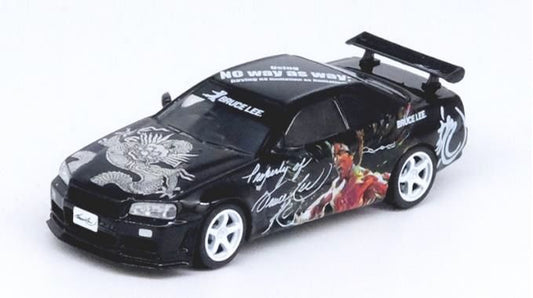 [ Back-order ]  INNO Models IN64-R34-BRUCELEE 1:64 Skyline GT-R (R34) "Bruce Lee" Black