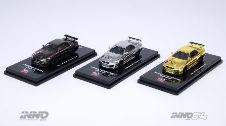 [ Back-order ]  INNO Models IN64-R34RT-HEC2023 1:64 Skyline GT-R R34 NISMO R-Tune Hobby Expo China 2023 Event Limited Model Set of 3 (Gold Chrome Plated, Silver Chrome Plated and Black Chrome Plated)