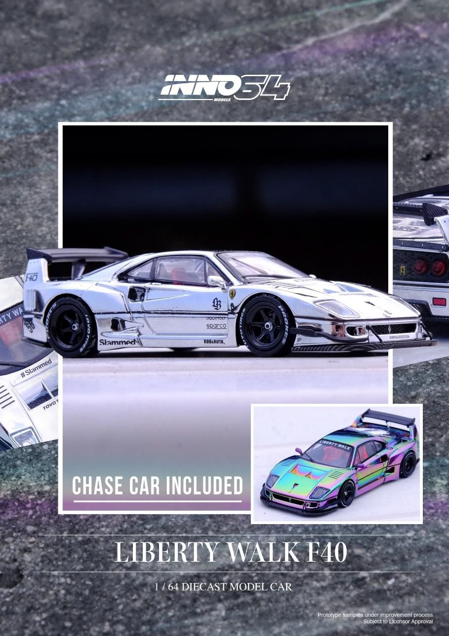 [ Back-order ] INNO Models IN64-LBWKF40-CHS 1:64 LB-WORKS F40 Chrome Silver