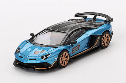 [ Back-order ] TSM MINI-GT MGT00784-R 1:64 Lamborghini Aventador SVJ 63 Blue Aegir RHD model car