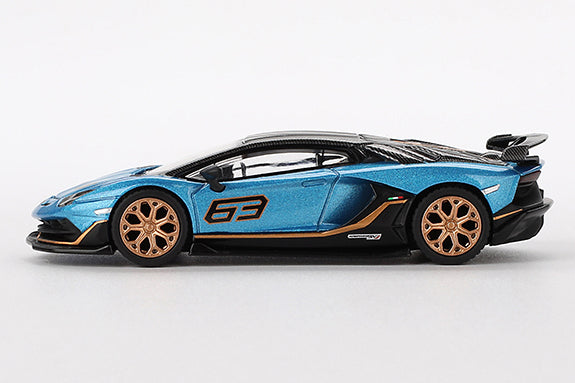 [ Back-order ] TSM MINI-GT MGT00784-R 1:64 Lamborghini Aventador SVJ 63 Blue Aegir RHD model car