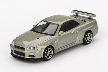 [ Back-order ] TSM MINI-GT MGT01003-BL 1:64 Nissan Skyline GT-R R34 V-Spec II No. Millennium Jade RHD *Blister pack model car