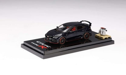 [ Back-order ] Hobby Japan HJ642055ABK 1:64 Honda civic Type R (FK8) 2020 with Engine Display Model Crystal Black Pearl