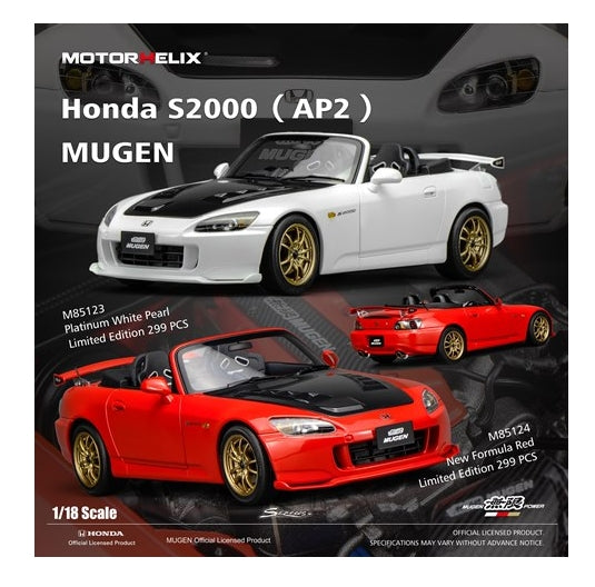 M85123 MOTORHELIX 1:18 Honda S2000 (AP2) MUGEN Platinum White