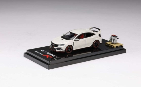 [ Back-order ] Hobby Japan HJ641055AW 1:64 Honda Civic Type R (FK8) 2017 with Engine Display Model Championship White