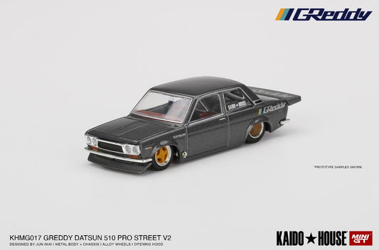 KHMG017 TSM MINI-GT 1:64 Nissan Datsun 510 Pro Street GREDDY Gun Metal Grey KAIDO HOUSE LHD