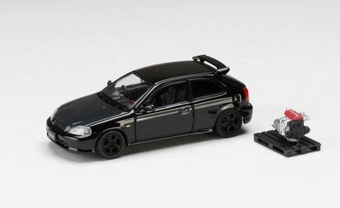 [ Back-order ] Hobby Japan HJ643016BBK 1:64 Honda civic Type R (EK9) 1997 Customized Ver. with Engine Display Model Starlight Black Pearl