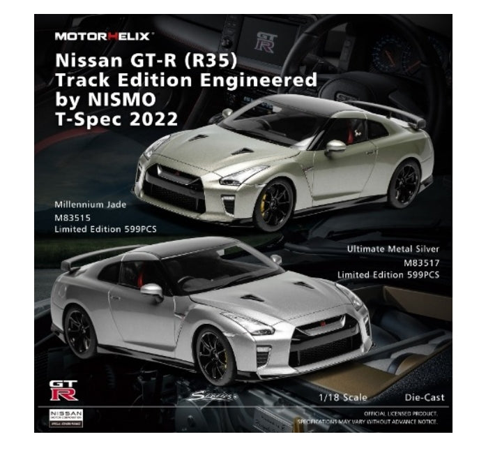 M83517 MOTORHELIX 1:18 Scale Nissan GT-R (R35) Track Edition Engineered By NISMO T-Spec 2022 Ultimate Metal Silver