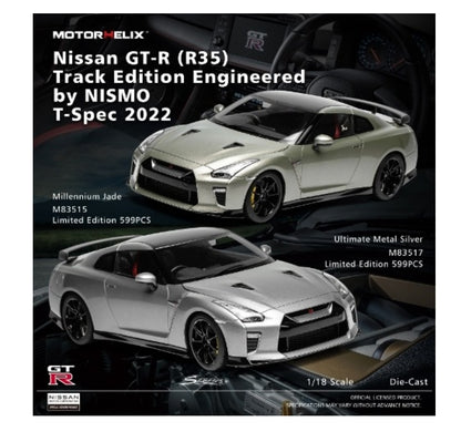M83517 MOTORHELIX 1:18 Scale Nissan GT-R (R35) Track Edition Engineered By NISMO T-Spec 2022 Ultimate Metal Silver