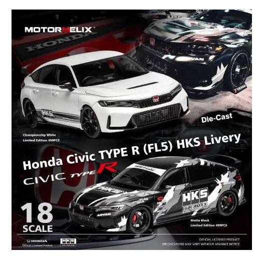 M85318 MOTORHELIX 1:18 Honda Civic TYPE R (FL5) HKS Livery Matte Black