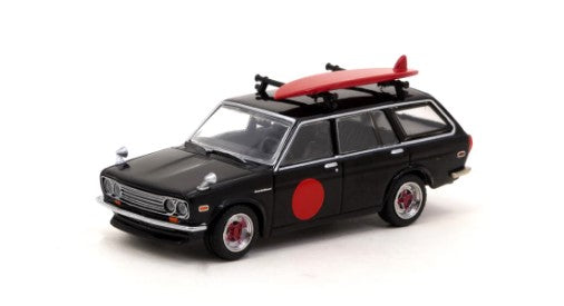 T64G-026-BK TARMAC WORKS X Mijo Exclusives 1:64 Datsun Bluebird 510 Wagon with Surfboard.