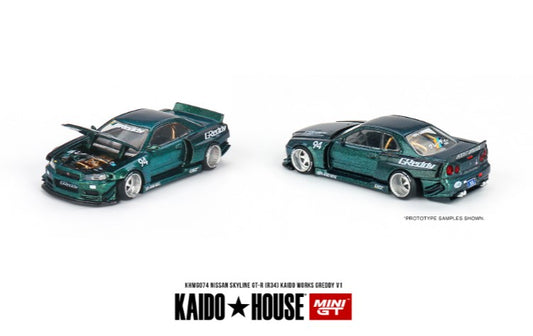 KHMG074 TSM MINI-GT 1:64 Nissan Skyline GT-R R34 KAIDO Works GReddy V1 RHD