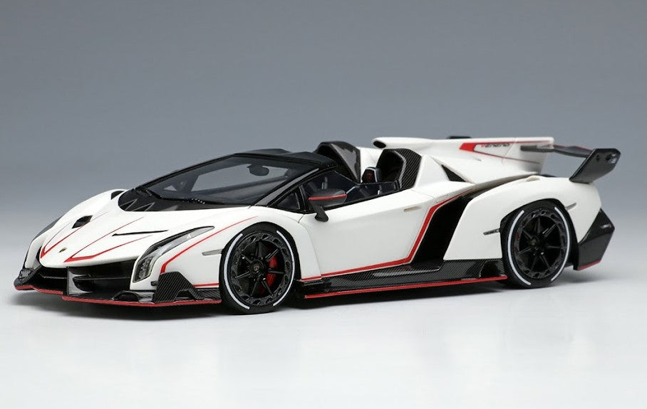 [ Back-order ] Make Up EIDOLON EM451B 1:43 Lamborghini Veneno Roadster 2015 Matte White / Red Stripe