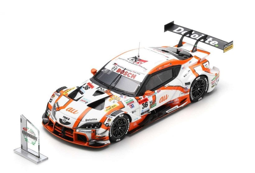 43SGT2023 SPARK 1:43 au TOM'S GR Supra #36 TGR TEAM au TOM'S Champion GT500 SUPER GT 2023 Sho Tsuboi - Ritomo Miyata Champion Board included