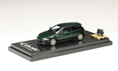 [ Back-order ] Hobby Japan HJ641017SG 1:64 Honda civic (EG6) SiR-S with Engine Display Model Lausanne Green Pearl