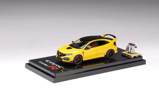 [ Back-order ] Hobby Japan HJ642055BY 1:64 Honda Civic Type R Limited Edition (FK8) 2020 with Engine Display Model Sunlight Yellow II