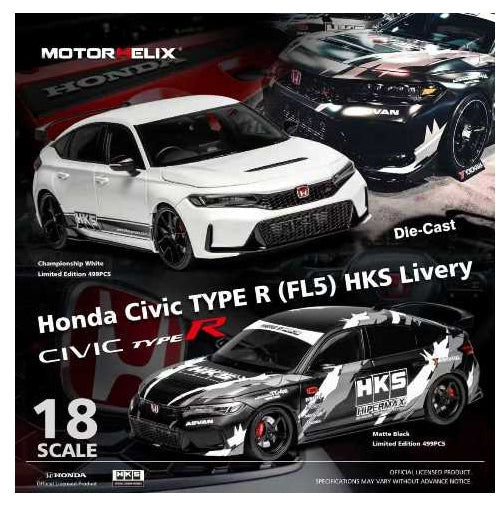 M85317 MOTORHELIX 1:18 Honda Civic TYPE R (FL5) HKS Livery Championship White
