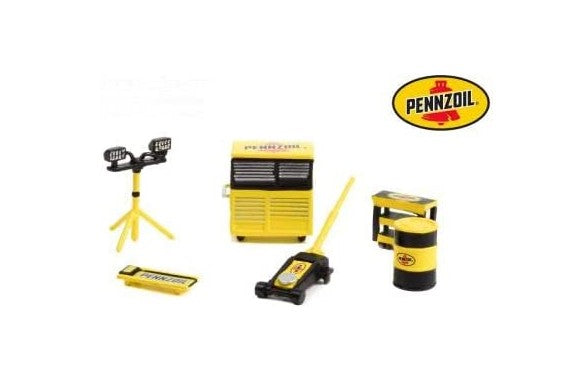 16140-A GreenLight 1:64 Auto Body Shop-Shop Tool Accessories Series 5 Pennzoil