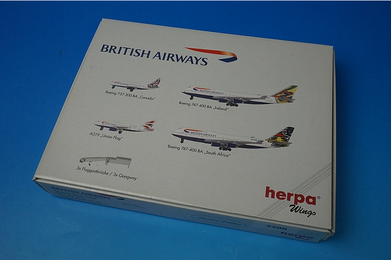 1:500 B747-400 A319 B737-200 British South Africa Ireland Union Flag Canada Diorama Accessories 4 aircraft SET 512190 Herpa