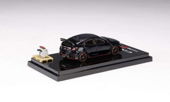 [ Back-order ] Hobby Japan HJ641055ABK 1:64 Honda Civic Type R (FK8) 2017 with Engine Display Model Crystal Black Pearl