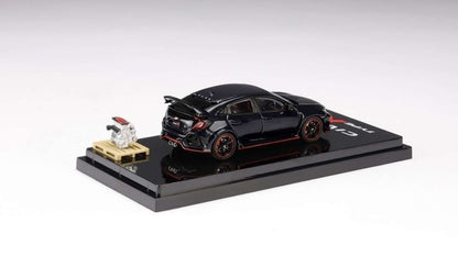 [ Back-order ] Hobby Japan HJ642055ABK 1:64 Honda civic Type R (FK8) 2020 with Engine Display Model Crystal Black Pearl