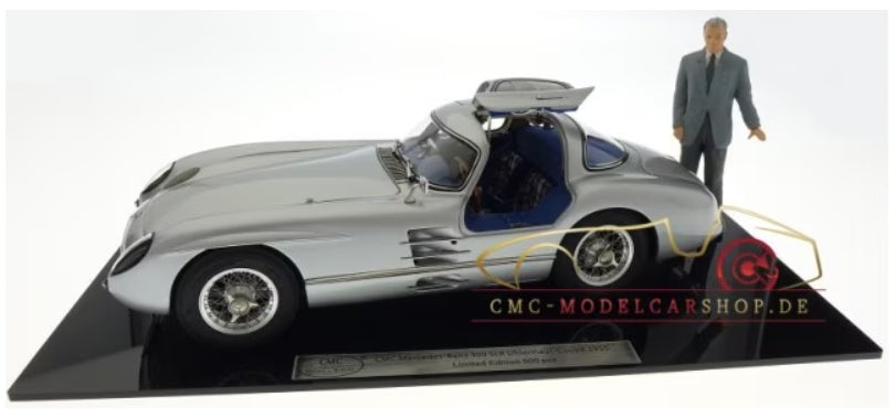 M-246 CMC 1:18 Mercedes Benz 300 SLR Coupe, 1955, including Rudolph Uhlenhaut figurine and acrylic base plate with engraved plaque