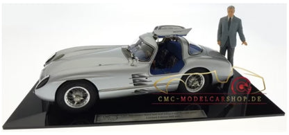 M-246 CMC 1:18 Mercedes Benz 300 SLR Coupe, 1955, including Rudolph Uhlenhaut figurine and acrylic base plate with engraved plaque