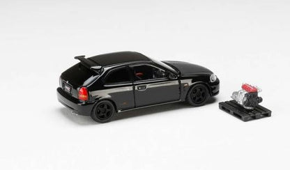 [ Back-order ] Hobby Japan HJ643016BBK 1:64 Honda civic Type R (EK9) 1997 Customized Ver. with Engine Display Model Starlight Black Pearl