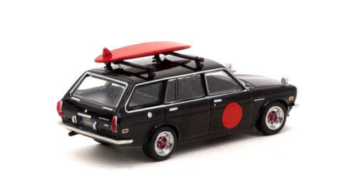 T64G-026-BK TARMAC WORKS X Mijo Exclusives 1:64 Datsun Bluebird 510 Wagon with Surfboard.