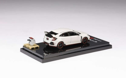 [ Back-order ] Hobby Japan HJ641055AW 1:64 Honda Civic Type R (FK8) 2017 with Engine Display Model Championship White