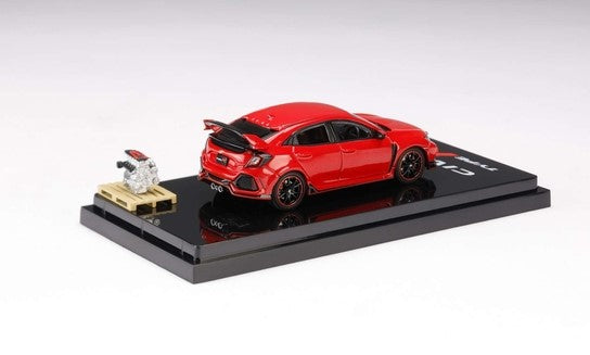 [ Back-order ] Hobby Japan HJ641055AR 1:64 Honda civic Type R (FK8) 2017 with Engine Display Model Flame Red