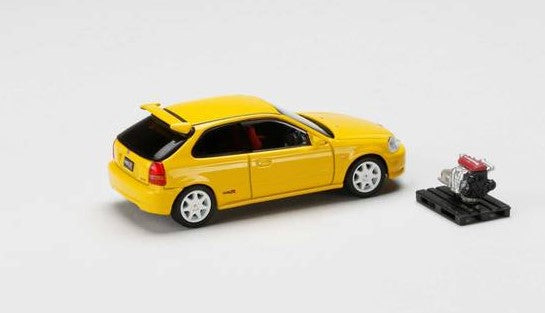 [ Back-order ] Hobby Japan HJ643016AY 1:64 Honda civic Type R (EK9) 1997 with Engine Display Model Sunlight Yellow