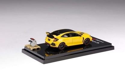 [ Back-order ] Hobby Japan HJ642055BY 1:64 Honda Civic Type R Limited Edition (FK8) 2020 with Engine Display Model Sunlight Yellow II