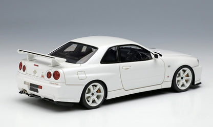 [ Back-order ] Make Up EIDOLON EM510C 1:43 Nissan Skyline GT-R (BNR34) V-spec II Nur 2002 (TE37 wheels) Pearl White