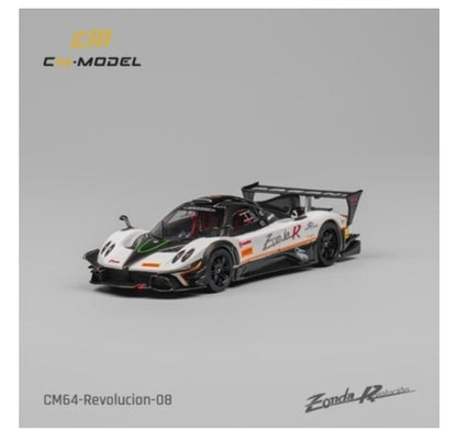 CM64-Revolucion-08 CM-MODEL 1:64 Scale Pagani Zonda R Evolucion Track Version with White Race Strips