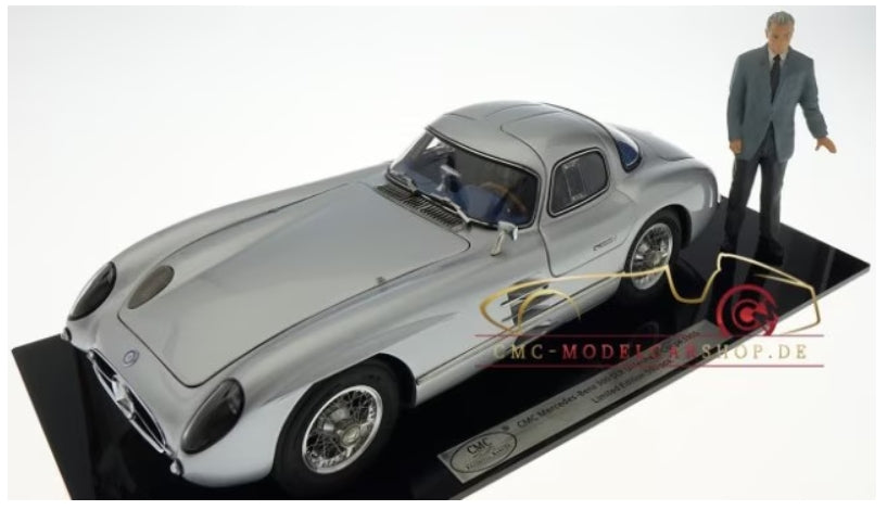 M-246 CMC 1:18 Mercedes Benz 300 SLR Coupe, 1955, including Rudolph Uhlenhaut figurine and acrylic base plate with engraved plaque