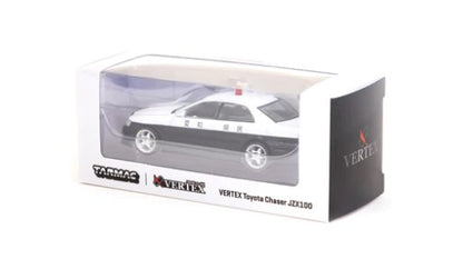 T64G-007-BW TARMAC WORKS × VERTEX 1:64 Toyota Chaser JZX100 Black / White