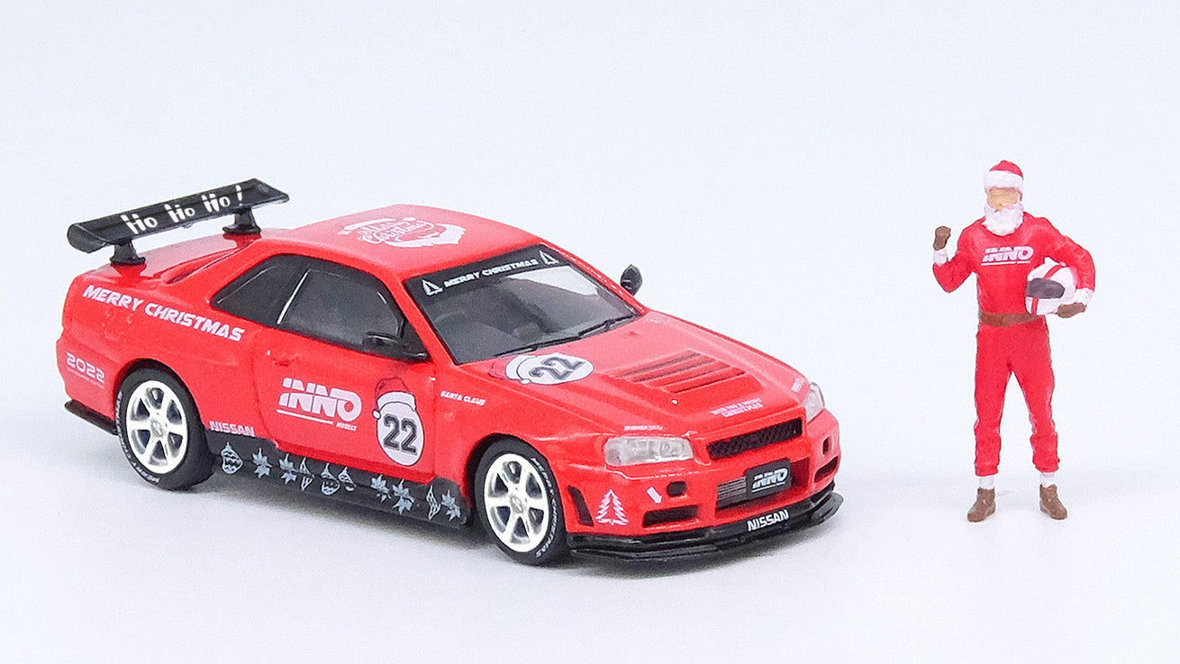 [ Back-order ] INNO Models IN64-R34RT-XMAS22 1:64 SKYLINE GT-R R34 "X'MAS 22" Special Edtion Santa Claus Figure