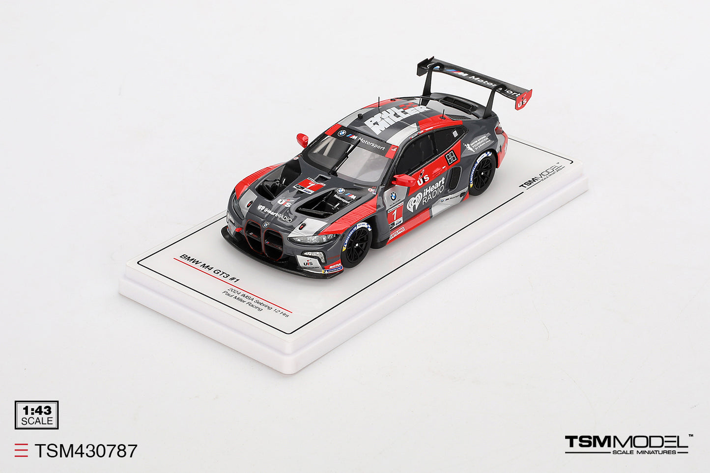 [ Back-order ] TSM TSM430787 1:43 BMW M4 GT3 IMSA 12 Hours of Sebring 2024 #1 Paul Miller Racing model car