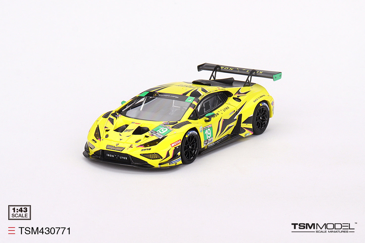 [ Back-order ] TSM TSM430771 1:43 Lamborghini Huracan GT3 EVO2 IMSA Daytona 2023 #19 Iron Lynx model car