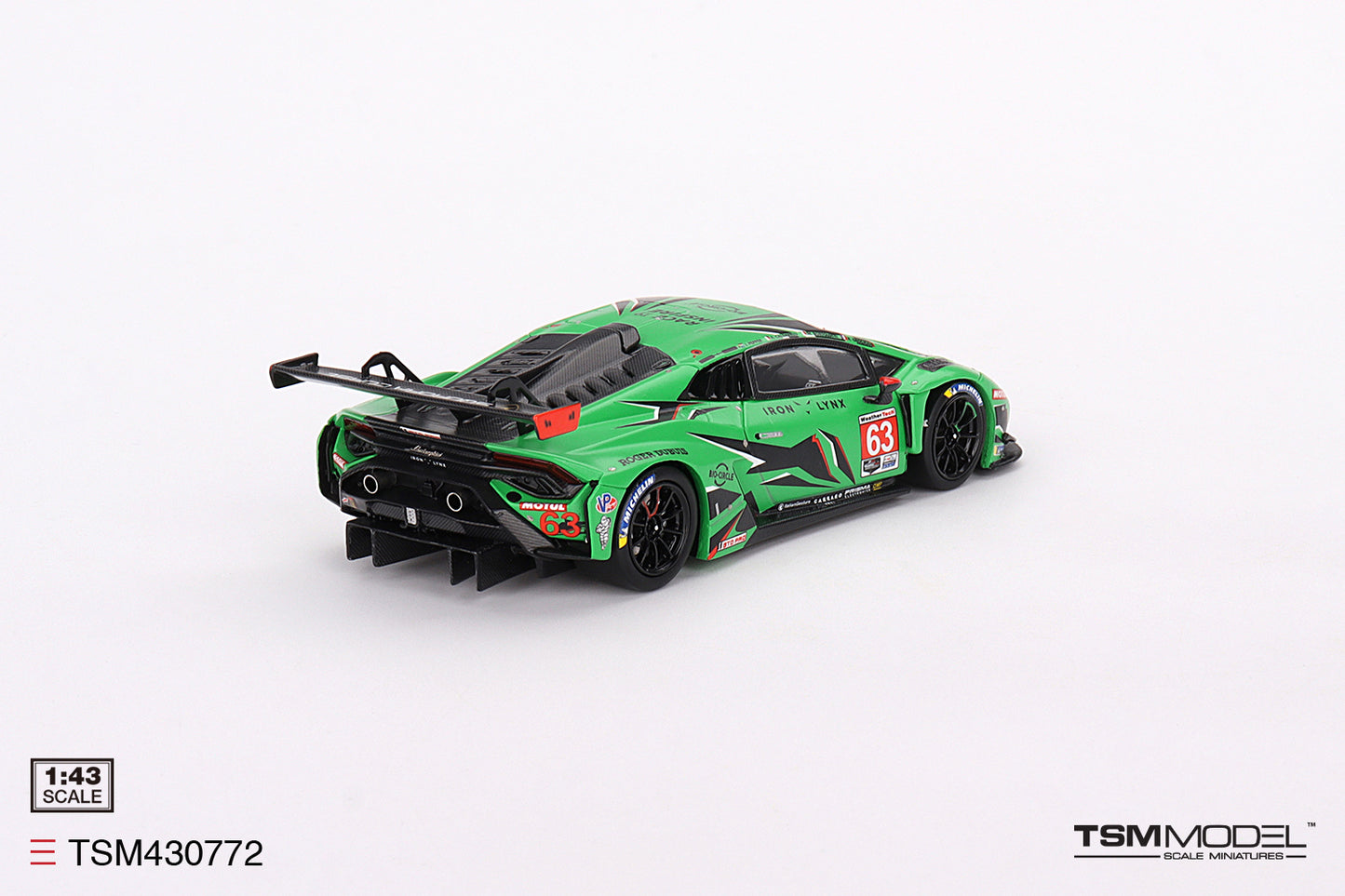 [ Back-order ] TSM TSM430772 1:43 Lamborghini Huracan GT3 EVO2 IMSA Daytona 2023 #63 Iron Lynx model car