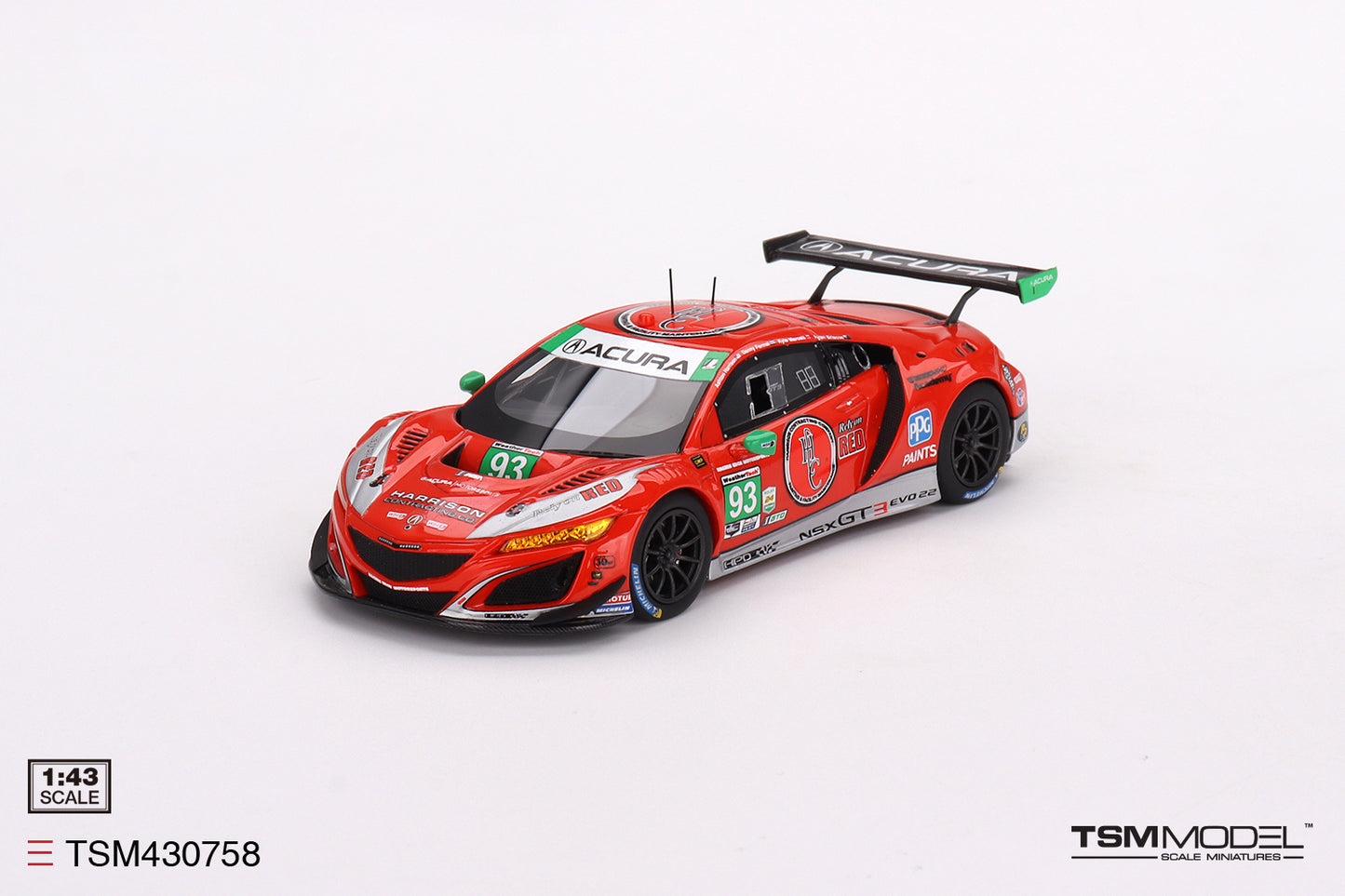 [ Back-order ] TSM TSM430758 1:43 Acura NSX GT3 EVO22 IMSA Daytona 2023 #93 Racers Edge Motorsports WTR model car