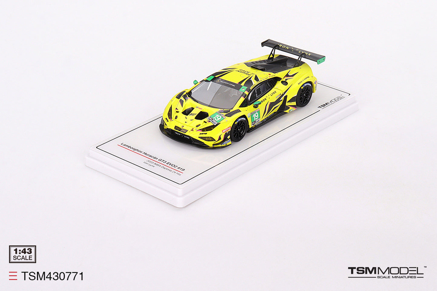 [ Back-order ] TSM TSM430771 1:43 Lamborghini Huracan GT3 EVO2 IMSA Daytona 2023 #19 Iron Lynx model car