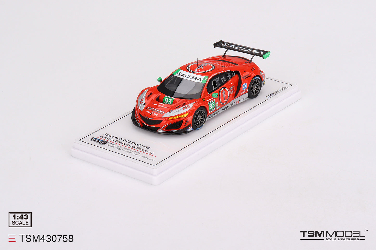 [ Back-order ] TSM TSM430758 1:43 Acura NSX GT3 EVO22 IMSA Daytona 2023 #93 Racers Edge Motorsports WTR model car