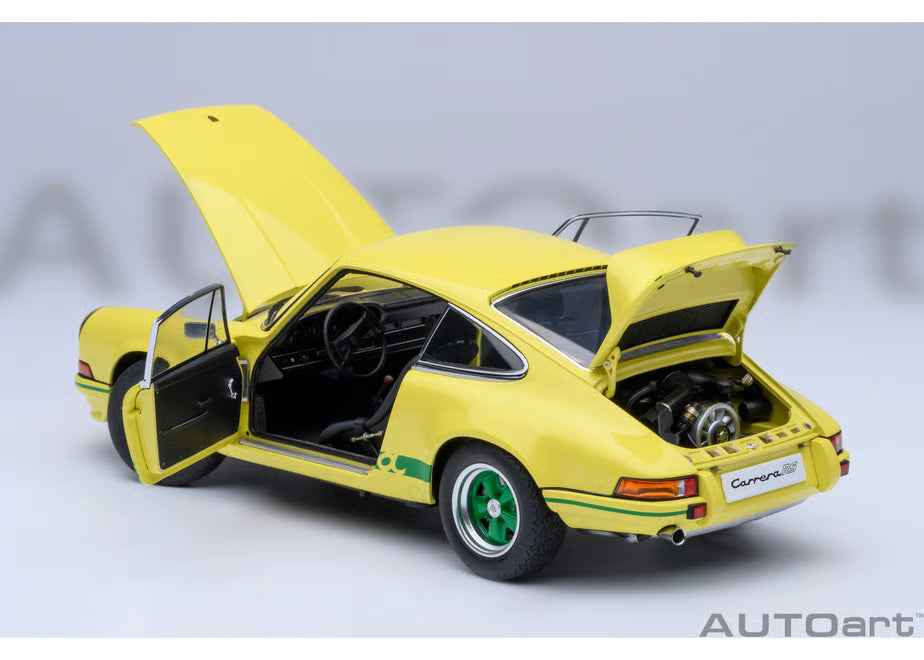 [ Back-order ] AUTOart 78033 1:18 Porsche 911 Carrera 2.7 RS Light Yellow Green Stripe model car