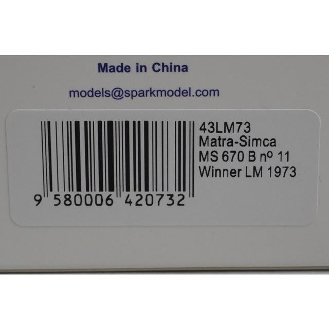 1:43 Spark 43LM73 Matra Simca MS670B Le Mans 1973 #11 H.Pescarolo G.Larousse model car