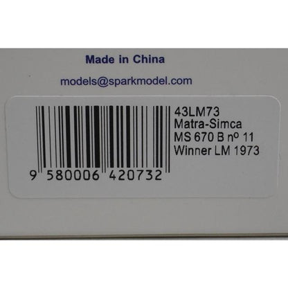 1:43 Spark 43LM73 Matra Simca MS670B Le Mans 1973 #11 H.Pescarolo G.Larousse model car