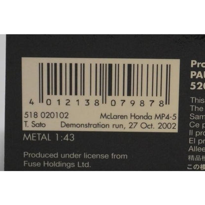 1:43 MINICHAMPS 518020102 McLaren Honda MP4-5 2022 Motegi Demonstration Run #2 Takuma Sato