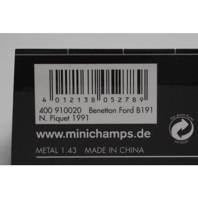 1:43 MINICHAMPS 400910020 Benetton Ford B191 1991 #20 N.Pique model car