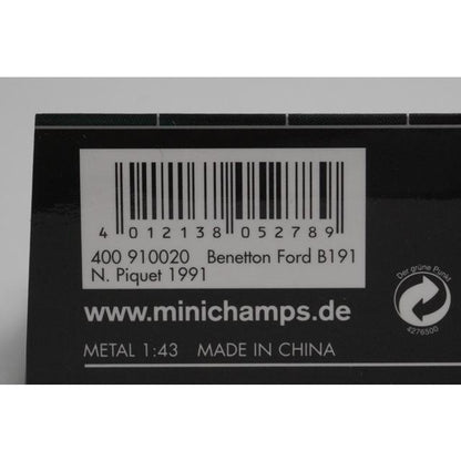 1:43 MINICHAMPS 400910020 Benetton Ford B191 1991 #20 N.Pique model car